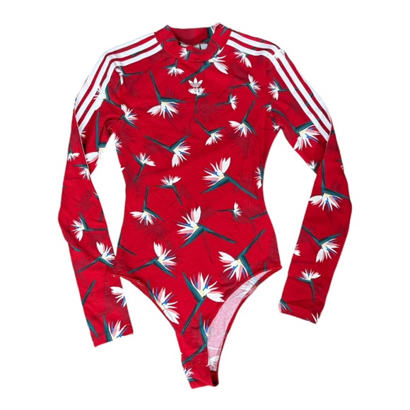 ADIDAS | x Thebe Magugu NEW! 3-Stripes Long Sleeve Bodysuit in Red, Size XS - Picture 6 of 14